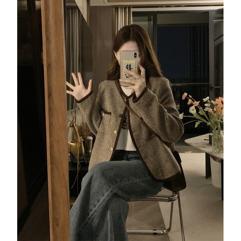 Plus Size Slimming Single-breasted Color Contrast Short Coat