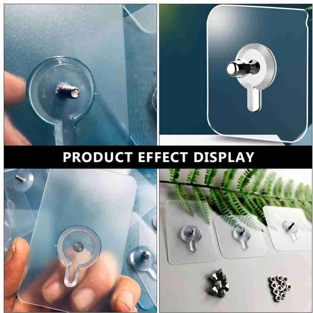 Self-Adhesive Heavy Duty Wall Hooks – Nail-Free Transparent Screw Hooks for Photo Frames, Bathroom, Kitchen &amp; Home (Pack of 10)