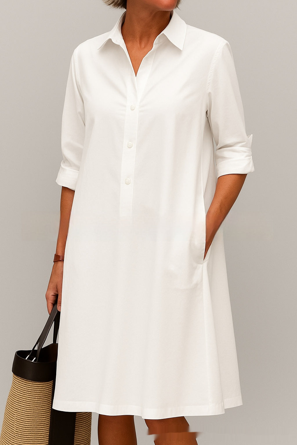 Women's Loose Fit Solid Color Dress - Casual Flowy T-Shirt Dress with Short Sleeves