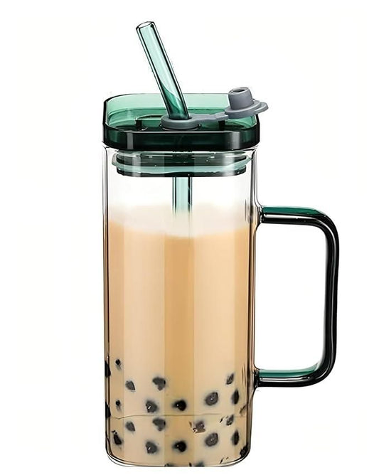 Square Glass with Lid and Straw – Elegant Durable Glass Tumbler for Drinks, Events &amp; Everyday Use