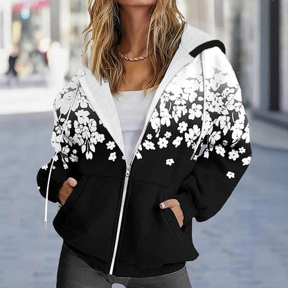 Women's Striped Floral Print Loose Long Sleeve Top with Pockets – Casual Tunic Shirt