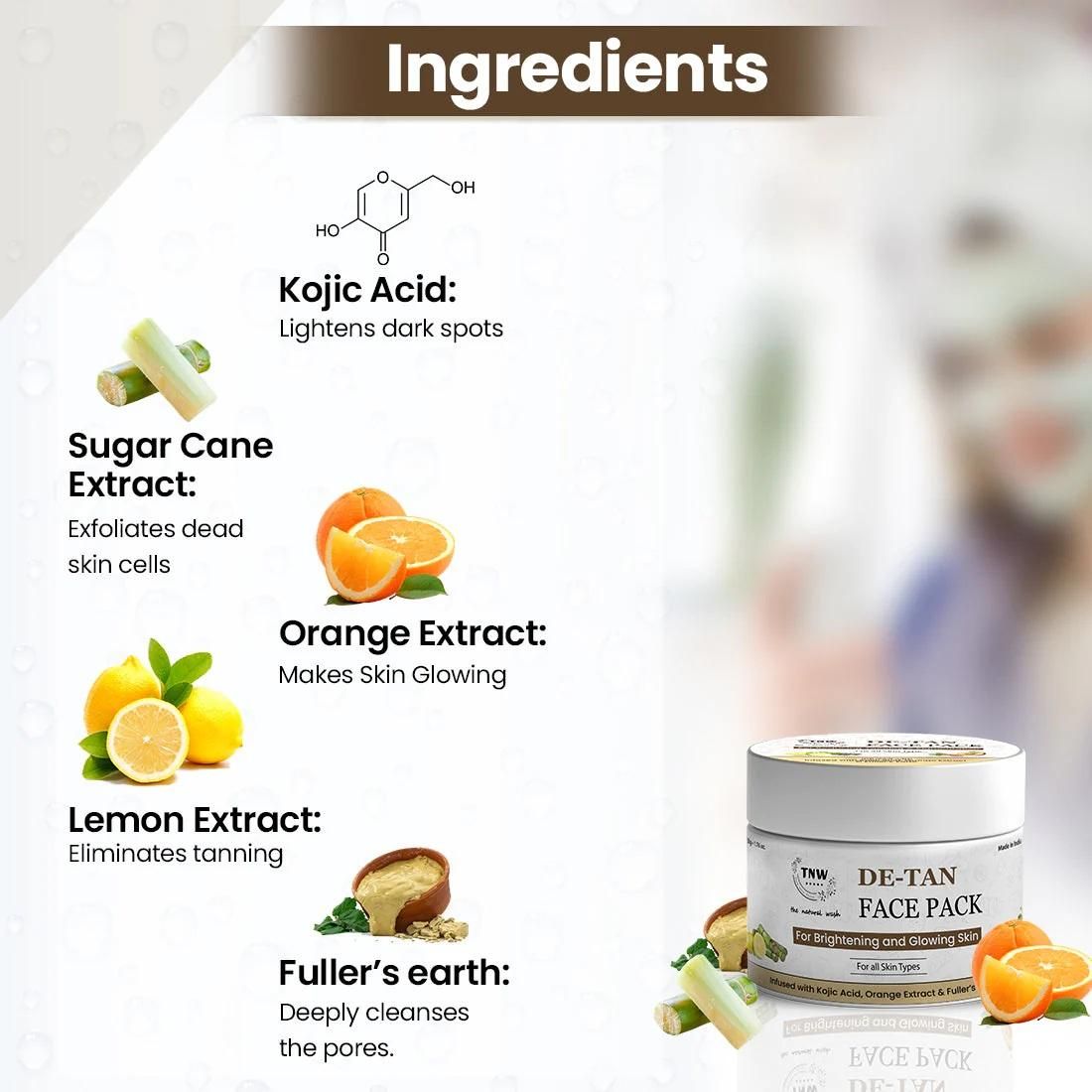 DE-Tan Face Pack – Glowing &amp; Radiant Skin | 50gm | With Kojic Acid, Argan Oil &amp; Natural Extracts