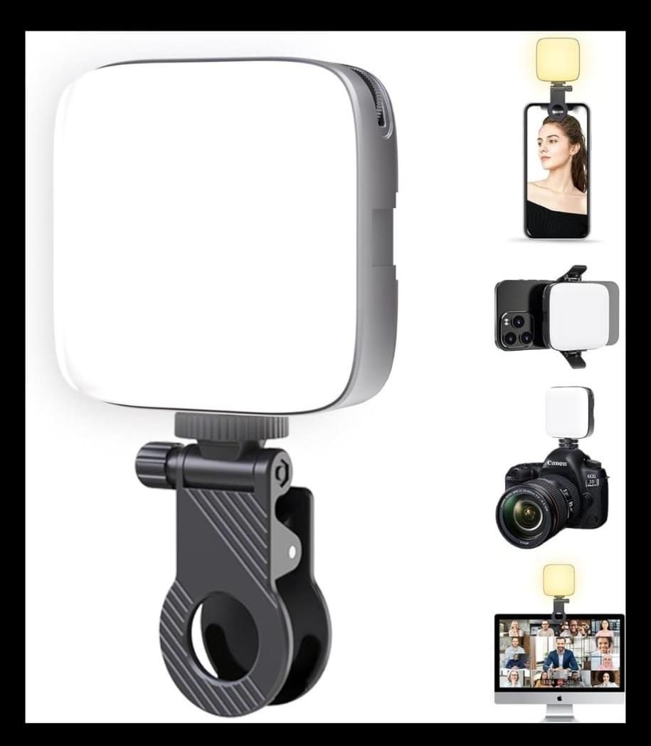 LED Video Light with Phone Holder Clip – Adjustable Brightness &amp; Color Temperature | Portable Lighting for Tripod, Selfie Stick, Live Streaming &amp; Video Recording