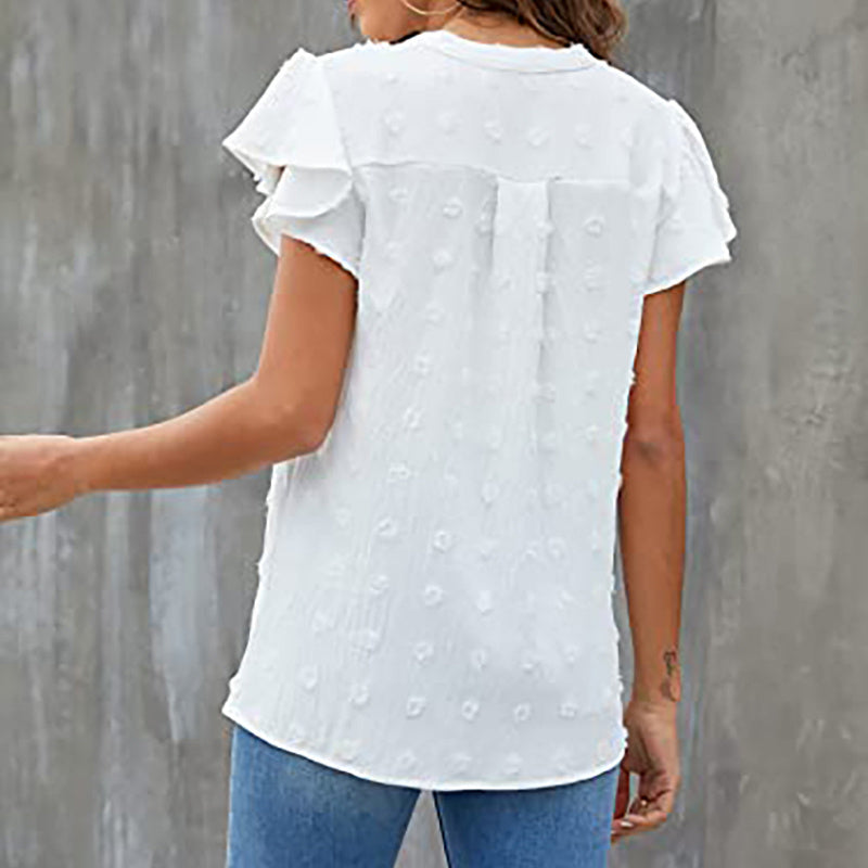 Women's Summer V-Neck Ruffle Short Sleeve Blouse – Business & Casual Office Top