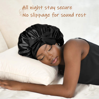 Adjustable Satin Hair Bonnet for Sleeping – Silk Night Cap Scarf Wrap for Curly Hair Protection