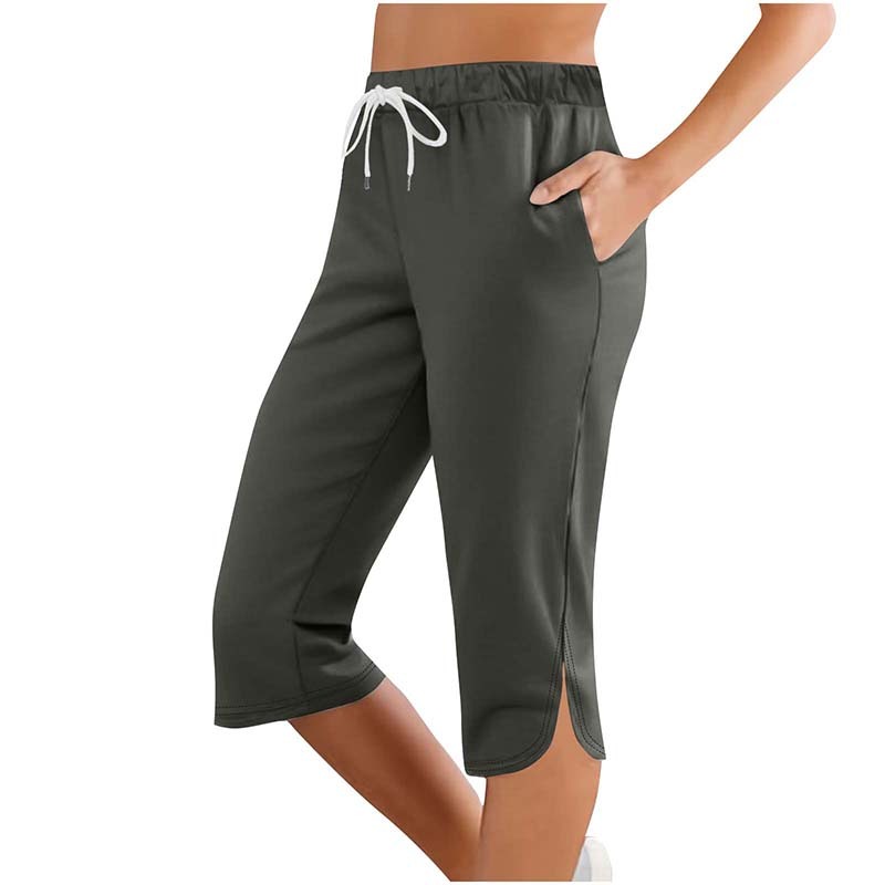 Women's High Waisted Capri Leggings - Drawstring Lounge Sweatpants with Pockets for Running & Gym