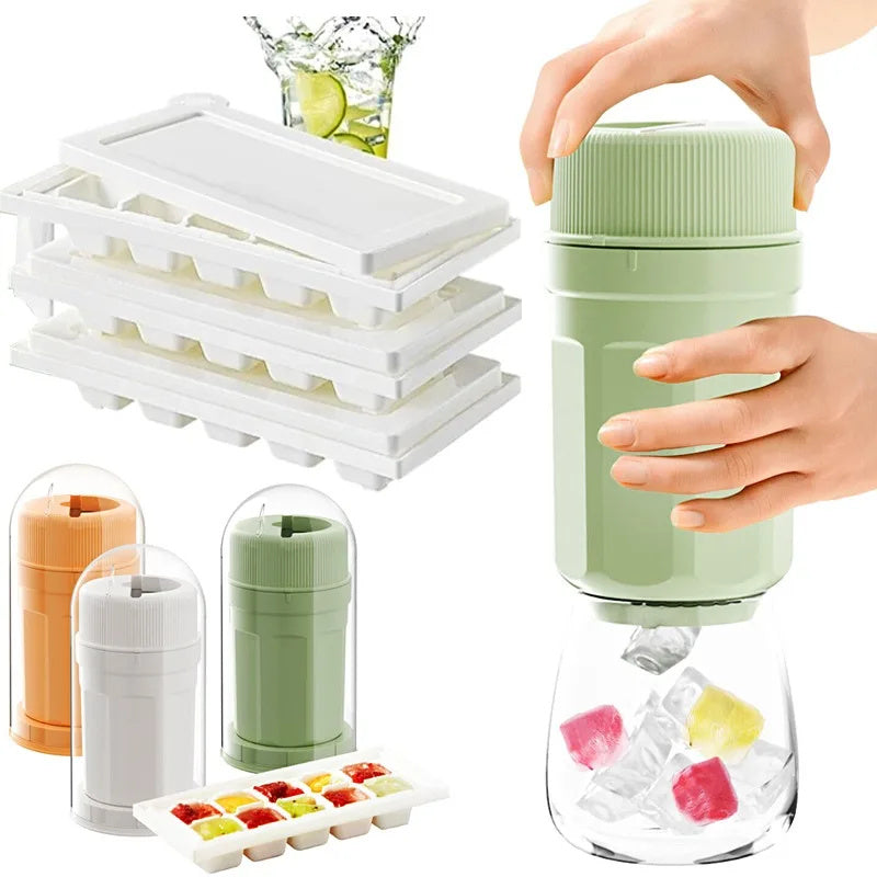 Rotating Ice Cube Tray with Lid – Twist-Release Ice Block Mold for Freezer, Home &amp; Mini Refrigerator (300ml)