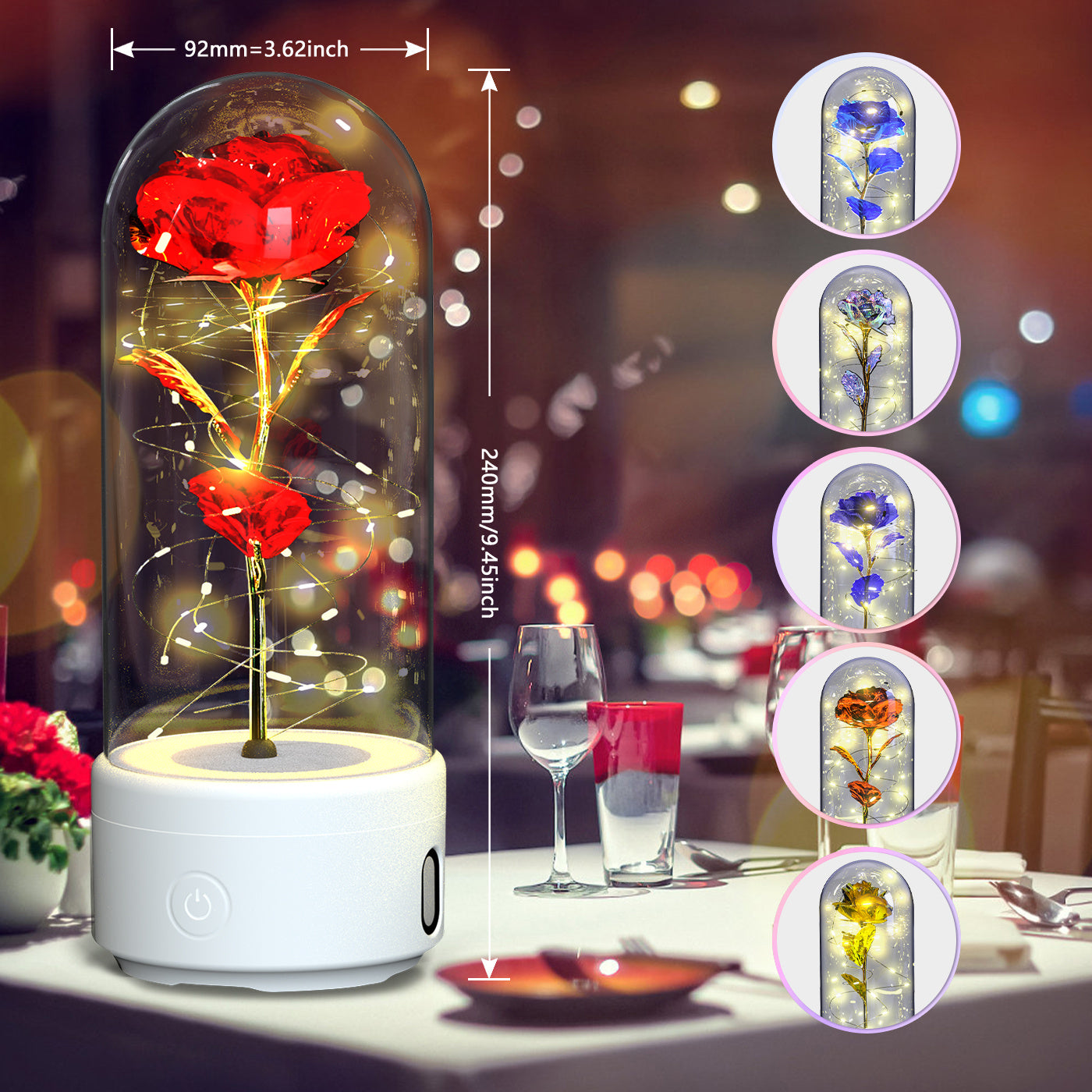 2-in-1 Rose LED Light & Bluetooth Speaker – Romantic Gift in Glass Dome