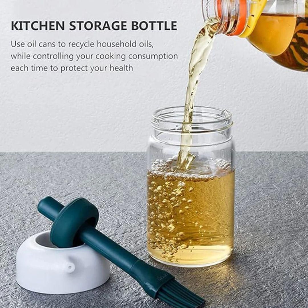 Plastic 2-in-1 Oil Dispenser with Built-in Silicone Brush – 250ml Oil Bottle for Cooking, Frying, Baking (Multicolor)