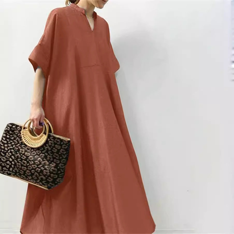 Women's Solid Color Long Dress – Half Sleeve Elegant Maxi Dress for Casual & Formal Wear