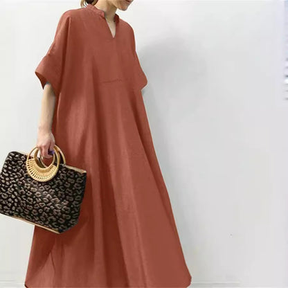 Women's Solid Color Long Dress – Half Sleeve Elegant Maxi Dress for Casual & Formal Wear