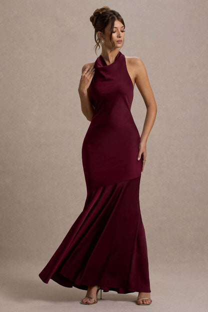 Women's French Style Fishtail Dress - Elegant Banquet Gown with Shoulder Detail