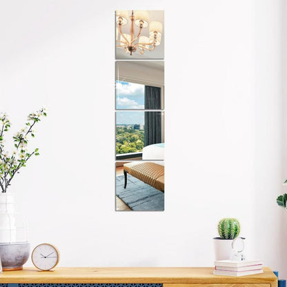 4-Piece Big Square 3D Acrylic Mirror Wall Sticker Set – Silver Decorative Self-Adhesive Mirror Panels for Home &amp; Office