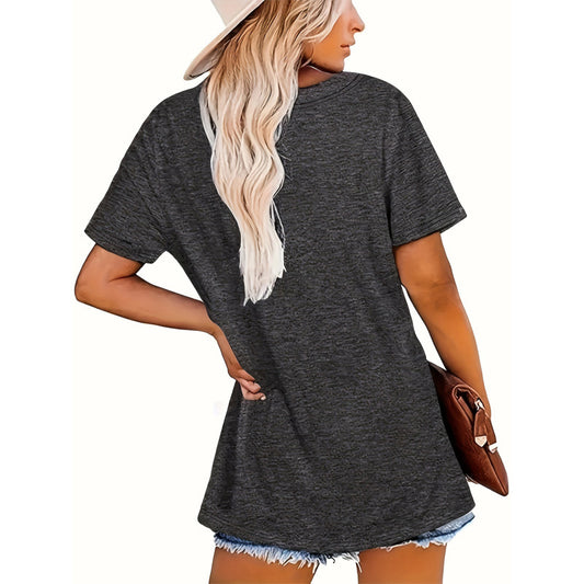 Women's Colorful Floral Print T-Shirt – Round Neck Short Sleeve Summer Casual Top