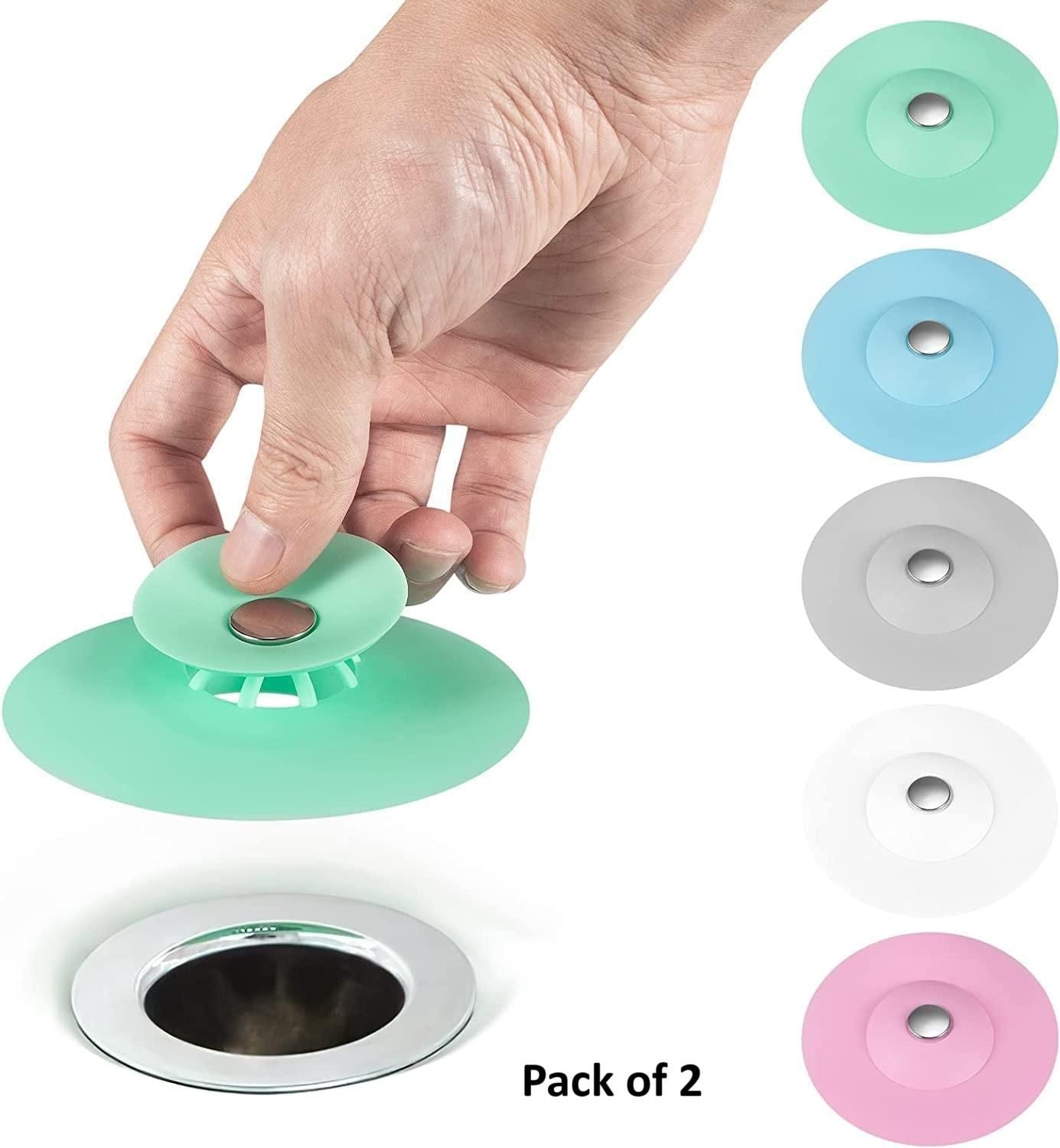 2‑in‑1 Silicone Drain Stopper &amp; Hair Catcher – Multipurpose Floor/ Sink Cover (Pack of 2)