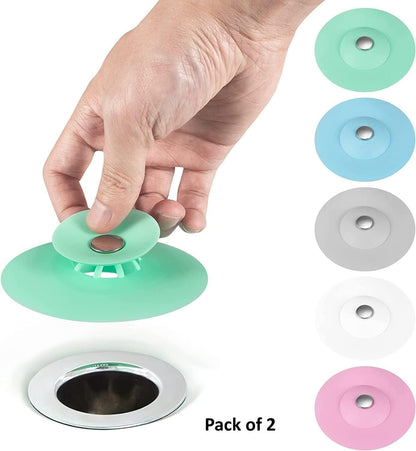 2‑in‑1 Silicone Drain Stopper &amp; Hair Catcher – Multipurpose Floor/ Sink Cover (Pack of 2)