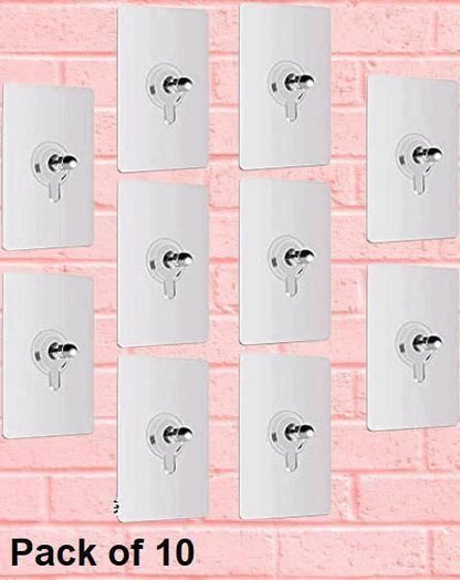 Self-Adhesive Heavy Duty Wall Hooks – Nail-Free Transparent Screw Hooks for Photo Frames, Bathroom, Kitchen &amp; Home (Pack of 10)