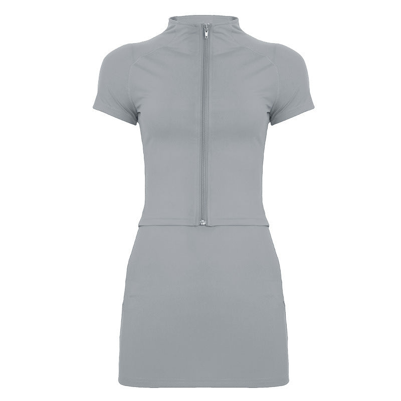 Women's Short Sleeve Yoga Outfit Set – European & American Style Sports Top and Skirt Suit for Fitness & Leisure