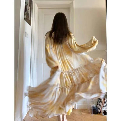 Women's French-Inspired Ink Print Dress – Elegant Niche Design with Artistic Flair