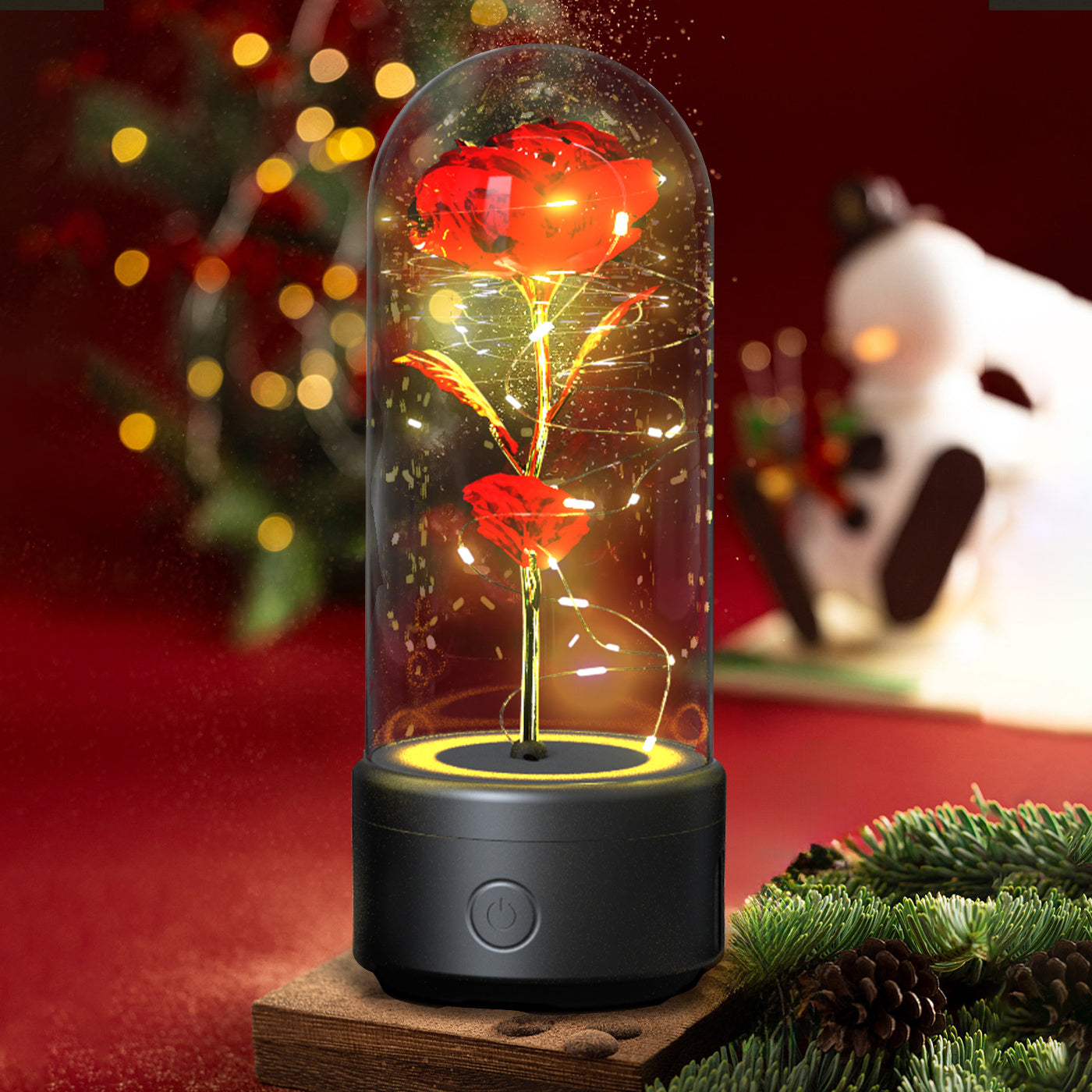 2-in-1 Rose LED Light & Bluetooth Speaker – Romantic Gift in Glass Dome