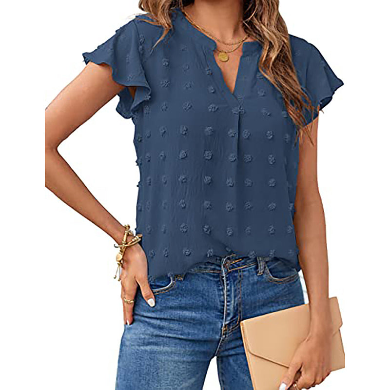 Women's Summer V-Neck Ruffle Short Sleeve Blouse – Business & Casual Office Top