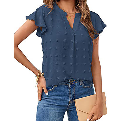 Women's Summer V-Neck Ruffle Short Sleeve Blouse – Business & Casual Office Top