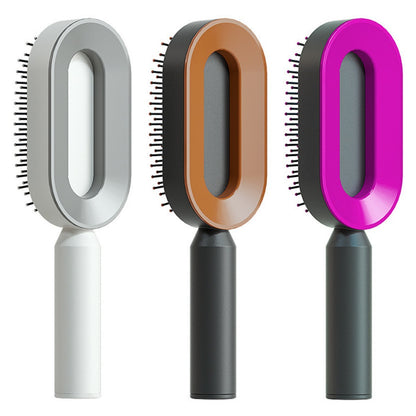 Self-Cleaning Hair Brush for Women – Anti-Static Scalp Massage Comb with One-Key Hair Removal