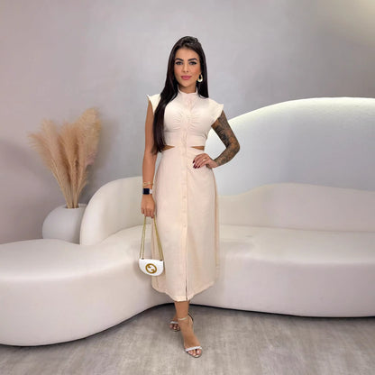 Women's Polyester Stand Collar Oversize Swing Skirt Dress