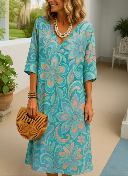 Women's Casual Floral Dress – 3D Printed Sleeves, Elegant & Comfortable Skirt