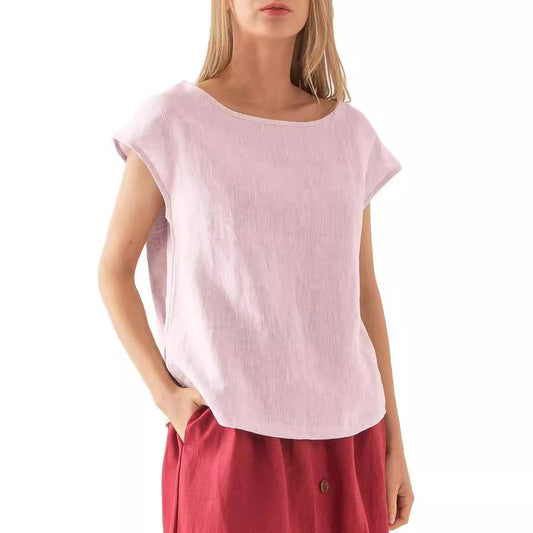European And American New Linen Casual Loose Short Sleeves T-shirt Solid Color Round Neck Top