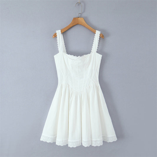 Sweet White Girdle Mini Sling Dress