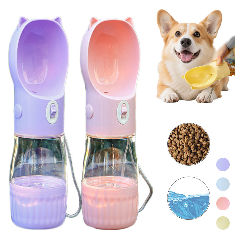 2-in-1 Portable Dog Water Bottle with Food Container – Leak-Proof Outdoor Pet Feeder for Dogs & Cats | 380ml/500ml Travel Cup