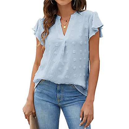 Women's Summer V-Neck Ruffle Short Sleeve Blouse – Business & Casual Office Top