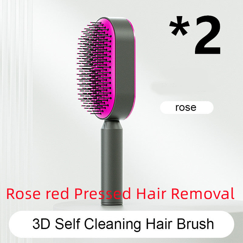Self-Cleaning Hair Brush for Women – Anti-Static Scalp Massage Comb with One-Key Hair Removal
