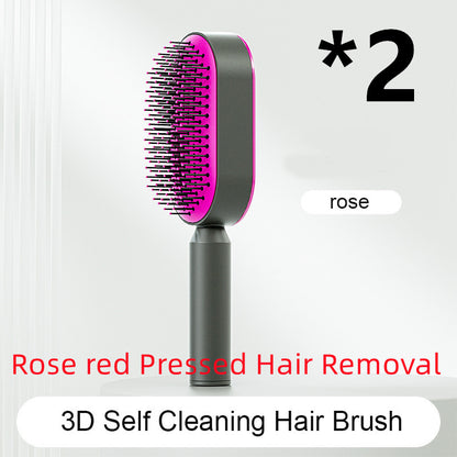 Self-Cleaning Hair Brush for Women – Anti-Static Scalp Massage Comb with One-Key Hair Removal