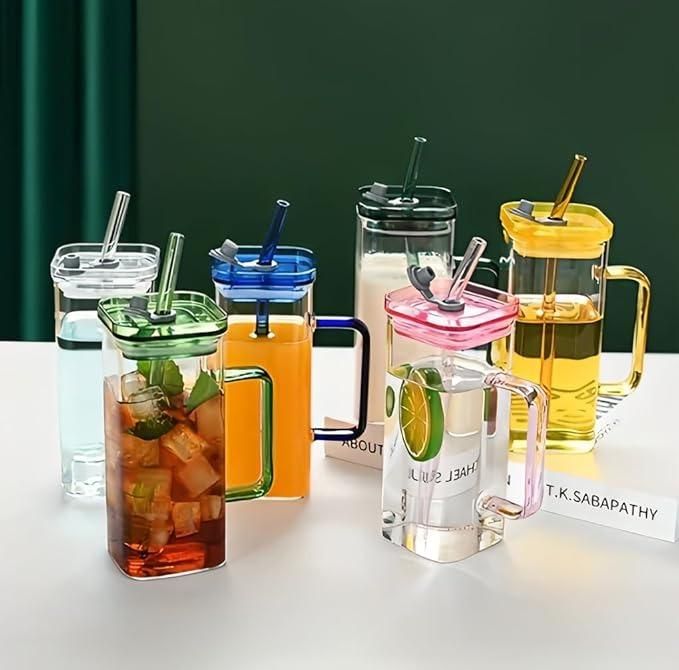Square Glass with Lid and Straw – Elegant Durable Glass Tumbler for Drinks, Events &amp; Everyday Use