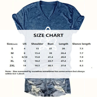 Women's V-Neck Short Sleeve T-Shirt - Cute Turtle Graphic Casual Summer Top