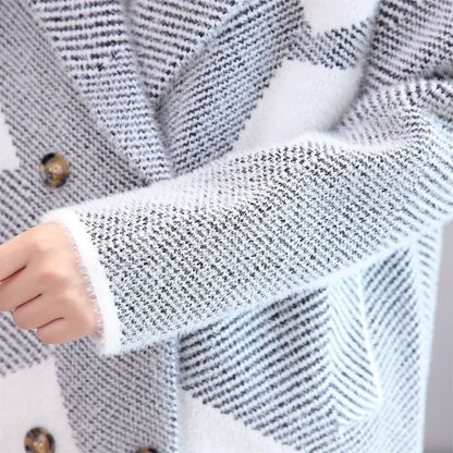 Women's Loose Knit Cardigan with Faux Mink Fur – Thick, Warm & All-Matching Winter Coat