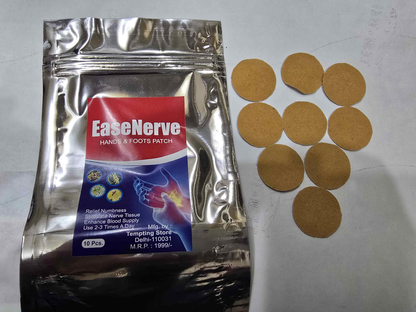 Ease Nerve Relief Patch for Hands &amp; Feet – Herbal Pain Relief Patches for Nerve Discomfort, Stiffness &amp; Fatigue (Pack of 1)
