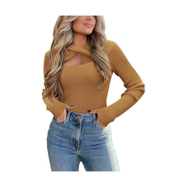 Women's Irregular Hollow Out Twisted Knit Pullover Sweater – Stylish Long Sleeve Fall/Winter Top