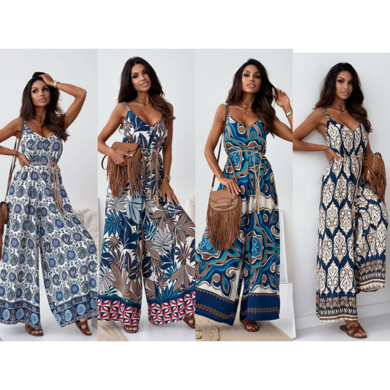 Women's Fashion Bohemian Strap One-piece Wide-leg Pants