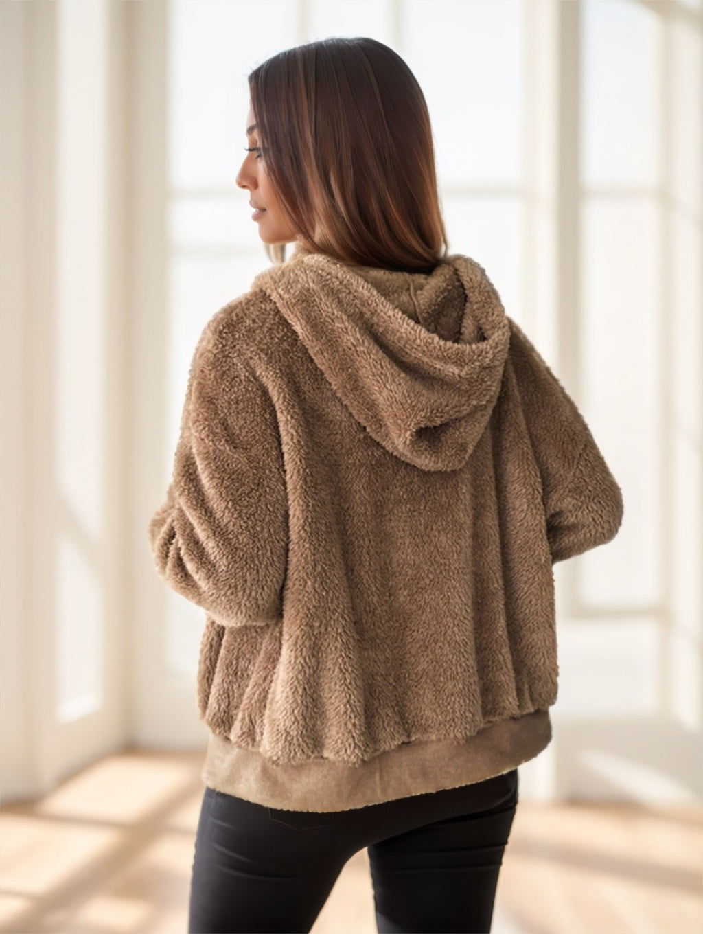 Essnce Women's Solid Color Fleece Hooded Sweatshirt
