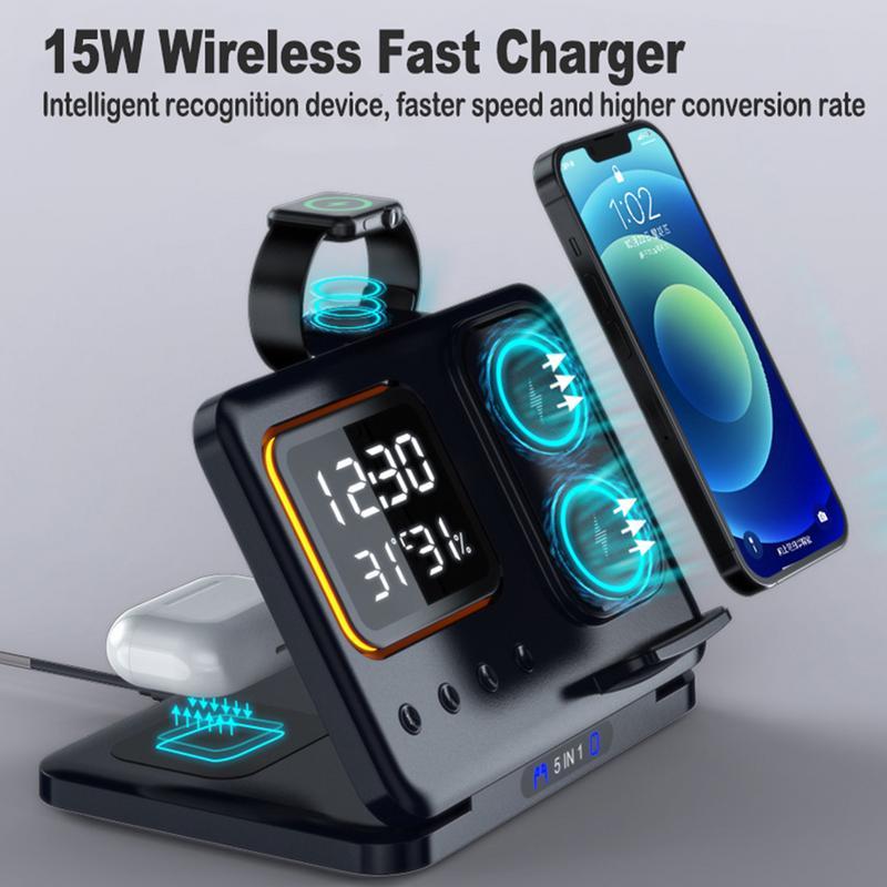 All-in-One 15W Wireless Charger – LED Clock, Phone Stand & Fast Charging Station