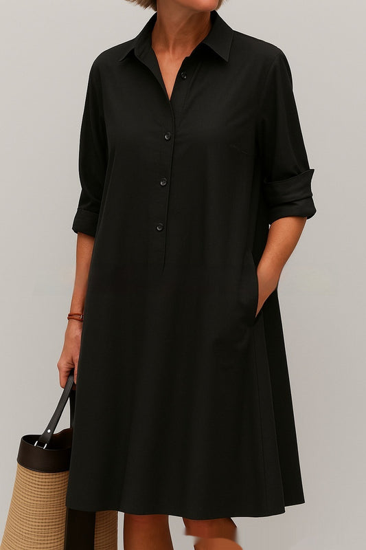 Women's Loose Fit Solid Color Dress - Casual Flowy T-Shirt Dress with Short Sleeves