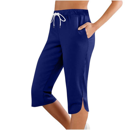 Women's High Waisted Capri Leggings - Drawstring Lounge Sweatpants with Pockets for Running & Gym