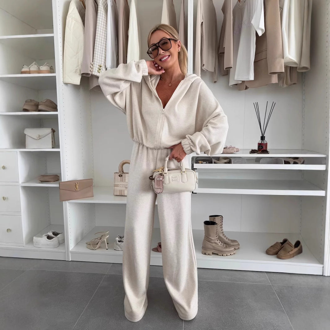 Women's Elastic Waist Two-Piece Set – Casual Top and Trousers Loungewear Outfit