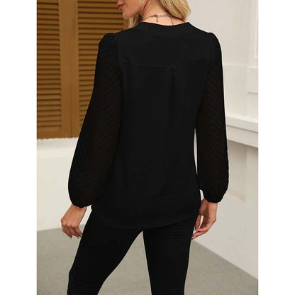 Women's Lace Long Sleeve Chiffon Blouse – V-Neck Dressy Casual Top for Business & Work