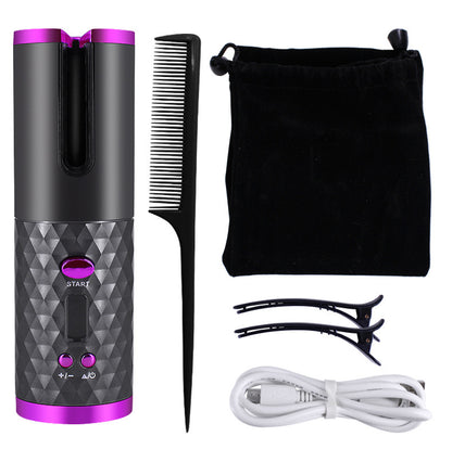 Rechargeable Automatic Hair Curler – Portable Ceramic Curling Iron with LCD Display & Rotating Curling Barrel for Women
