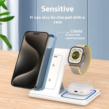 3-in-1 Fast Wireless Charger – 15W Foldable Charging Stand for iPhone 15–11, Apple Watch, AirPods Pro