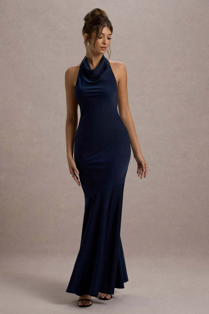 Women's French Style Fishtail Dress - Elegant Banquet Gown with Shoulder Detail